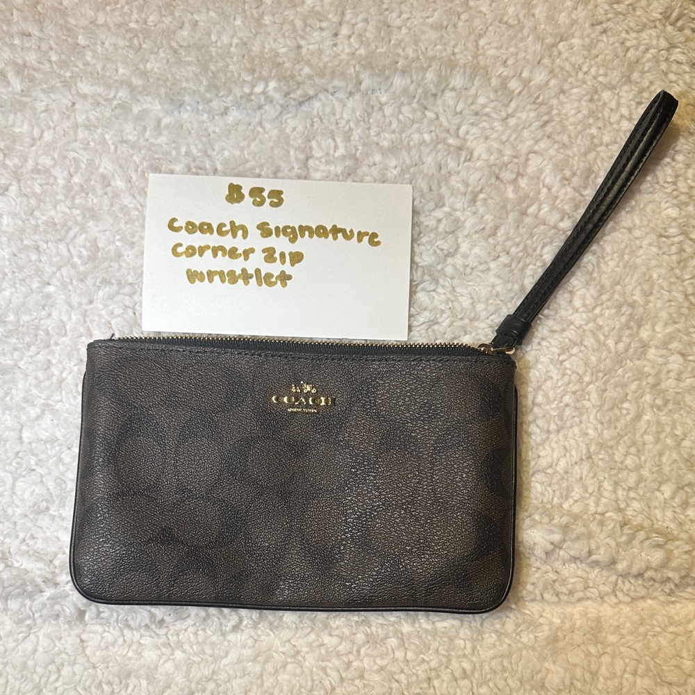 Coach Dark Brown Signature Wristlet